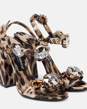 Dolce & Gabbana Keira 105 Leopard-Print Satin Sandals - Metallic