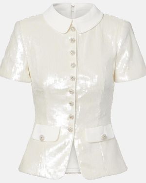 Self-Portrait Sequined Top - White