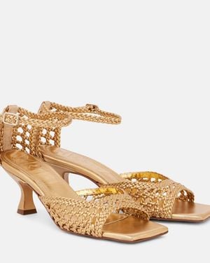 Souliers Martinez Veronica 55 Woven Leather Sandals - Metallic