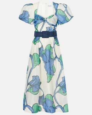 Rebecca Vallance Ivy Floral Linen And Silk Midi Dress - Blue