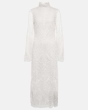 Galvan London Bridal Borghese Backless Lace Midi Dress - White