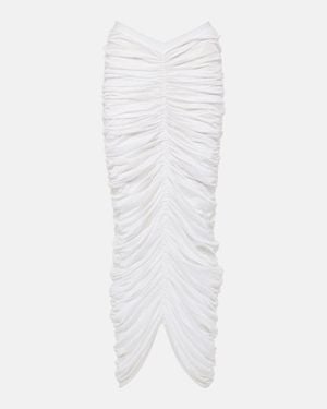 KHAITE Laure Ruched Silk-Blend Maxi Skirt - White