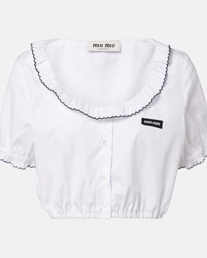 Miu Miu Scalloped Cotton Poplin Crop Top - White