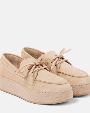 Hogan H681 Suede Platform Boat Shoes - Natural