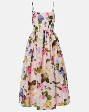 Carolina Herrera Floral Linen And Silk Midi Dress - Pink