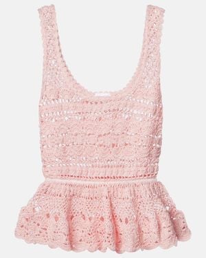 Anna Kosturova Marianne Crochet Peplum Cotton Top - Pink