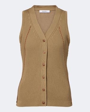Max Mara Ribbed Knit Cotton-Blend Top - Natural