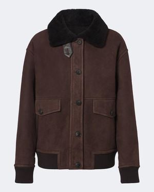 Yves Salomon Shearling-Trimmed Suede Jacket - Brown