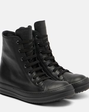 Rick Owens High Top Sneaks Leather Sneakers - Black