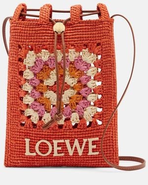 Loewe Paula's Ibiza Etui Mit Riemen Aus Raffiabast - Rot