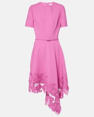 Oscar de la Renta Floral Lace-Trimmed Midi Dress - Pink