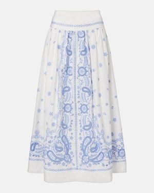 Self-Portrait Embroidered Cotton Midi Skirt - Blue