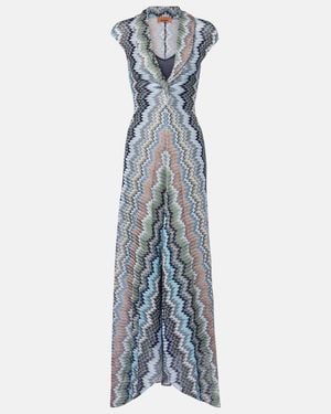 Missoni Zigzag Gathered Knitted Maxi Dress - Blue