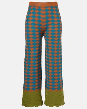 La DoubleJ Intarsia Knitted Straight Wool Pants - Blue