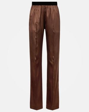 Tom Ford Silk-Blend Straight Pants - Brown