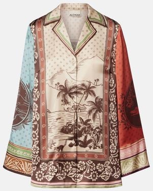 ALÉMAIS Alberta Printed Silk Satin Shirt - Brown