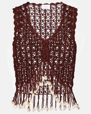 Anna Kosturova Crochet Fringed Cotton Crop Top - Brown