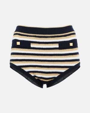 Valentino Roman Stud Striped Wool Shorts - Black