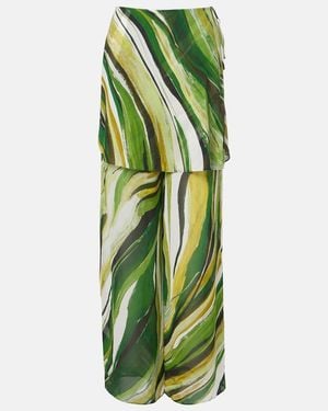 Christopher Esber Printed Silk Wide-Leg Pants - Green