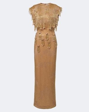 Rachel Gilbert Lani Caped Beaded Gown - Natural