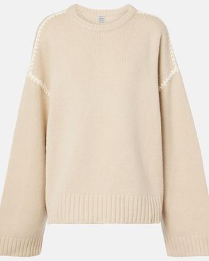 TOTEME Embroidered Wool, Cashmere, And Cotton Jumper - Black