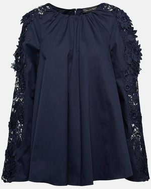 Oscar de la Renta Lace-Detail Cotton Blouse - Blue
