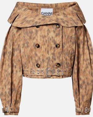 Ganni Printed Cotton-Blend Jacket - Brown
