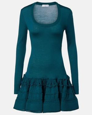 Alaïa Ruffled Wool-Blend Minidress - Blue