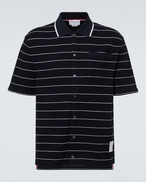 Thom Browne Striped Cotton And Linen Polo Shirt - Blue