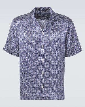 Frescobol Carioca Roberto Printed Silk Bowling Shirt - Blue