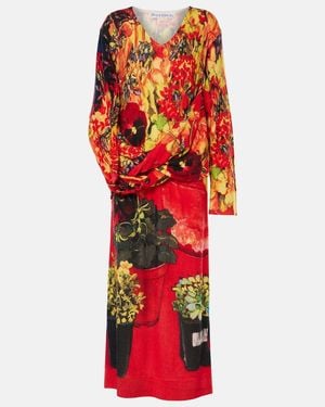 JW Anderson Asymmetric Draped Wool-Blend Maxi Dress - Red