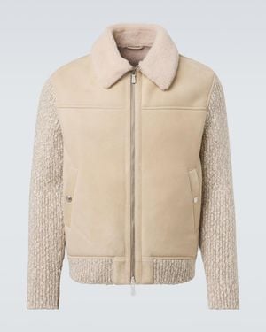 Eleventy Shearling-Lined Suede Jacket - Natural