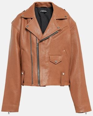 David Koma Oversized Leather Jacket - Brown