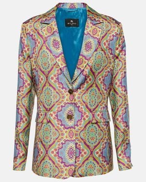 Etro Printed Single-Breasted Silk Blazer - Blue