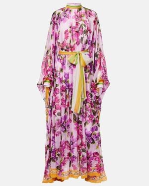 Dolce & Gabbana Belted Floral Silk Kaftan - Purple