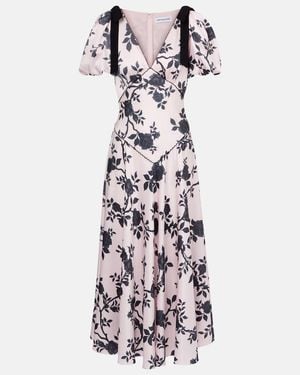 Self-Portrait Floral Bow-Detail Satin Midi Dress - White