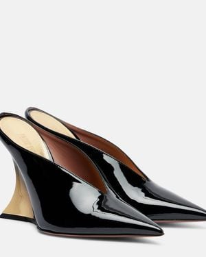 Paris Texas Nina 105 Patent Leather Wedge Mules - Brown