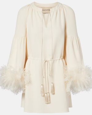 Valentino Cady Couture Feather-Trimmed Tunic - Natural