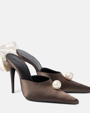 Magda Butrym Floral-Applique Satin Mules - Brown