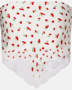 Posse Fae Lace-Trimmed Printed Top - White