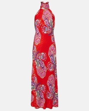 RIXO London Maura Printed Halterneck Maxi Dress - Red