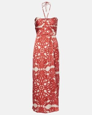 Poupette Collina Printed Satin Midi Dress - Red