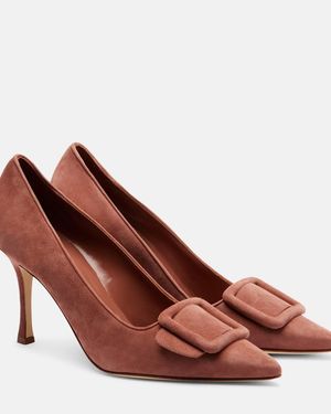 Manolo Blahnik Maysale 90 Suede Court Shoes - Brown
