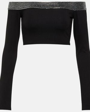 David Koma Crystal-Embellished Crop Top - Black