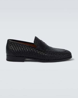 Magnanni Heracio Woven Leather Penny Loafers - Black