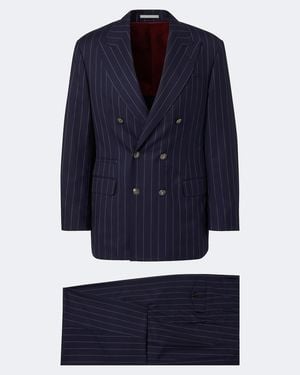 Brunello Cucinelli Chalk Stripe Virgin Wool Suit - Blue