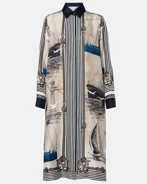 Max Mara Printed Silk Twill Shirt Dress - Blue