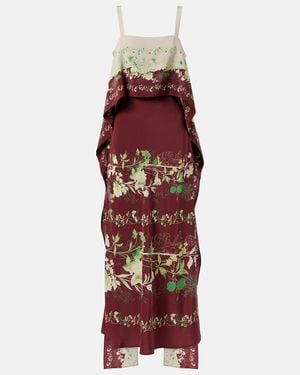 La DoubleJ Floral Silk Crepe De Chine Midi Dress - Red