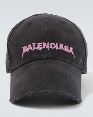 Balenciaga Logo Distressed Cotton Baseball Cap - Black