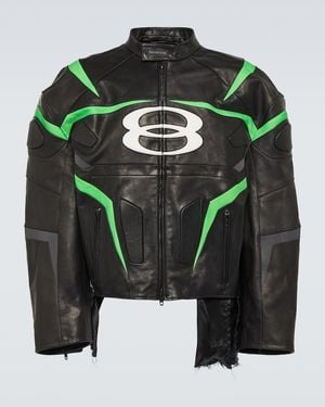 Balenciaga Logo Leather Jacket - Green